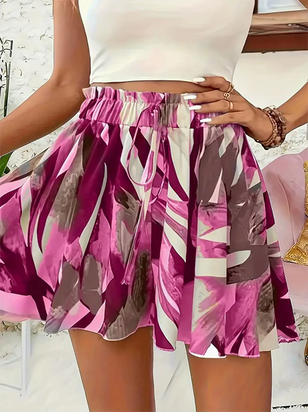 High Waisted Loose Drawstring Elasticity Printed Split-Joint Shorts - Image 2