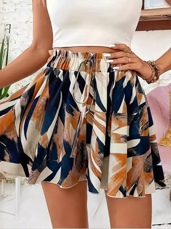 High Waisted Loose Drawstring Elasticity Printed Split-Joint Shorts - Image 3