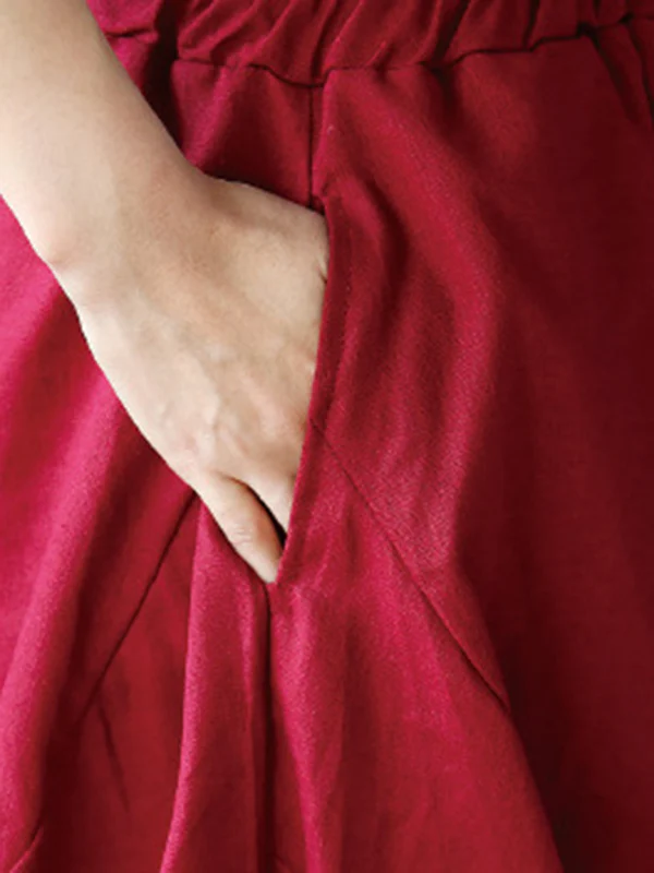 High Waisted Loose Drawstring Elasticity Solid Color Split-Joint Cropped Trousers Pants - Image 10