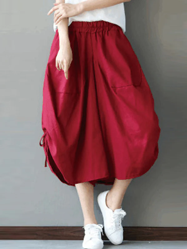 High Waisted Loose Drawstring Elasticity Solid Color Split-Joint Cropped Trousers Pants - Image 6