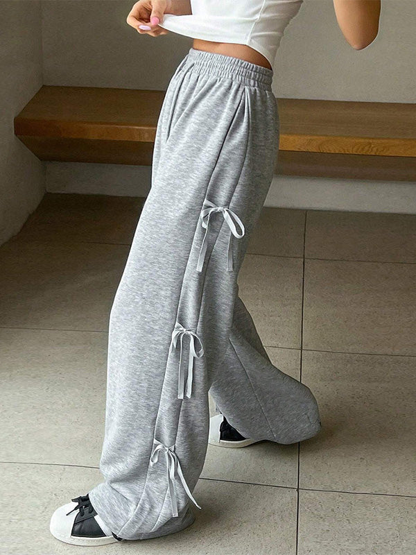High Waisted Loose Drawstring Elasticity Solid Color Split-Joint Pants Trousers - Image 2