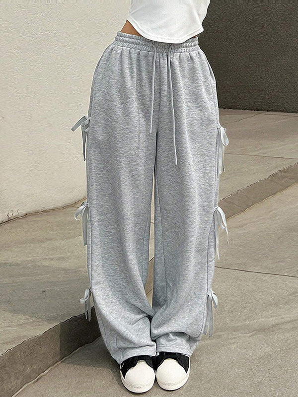 High Waisted Loose Drawstring Elasticity Solid Color Split-Joint Pants Trousers - Image 4