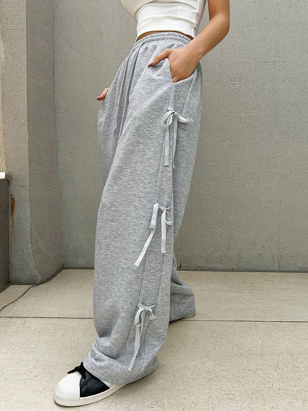 High Waisted Loose Drawstring Elasticity Solid Color Split-Joint Pants Trousers - Image 5