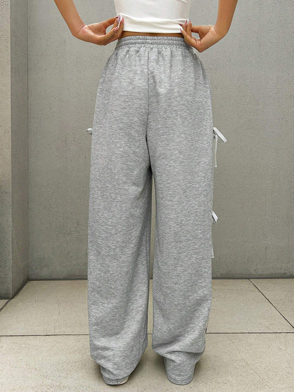 High Waisted Loose Drawstring Elasticity Solid Color Split-Joint Pants Trousers - Image 6