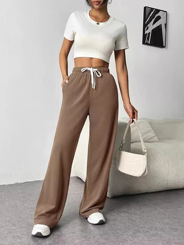 High Waisted Loose Drawstring Elasticity Split-Joint Pants Trousers - Image 2