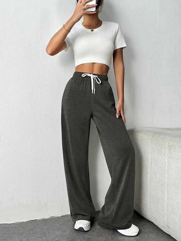 High Waisted Loose Drawstring Elasticity Split-Joint Pants Trousers - Image 3