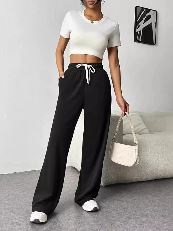 High Waisted Loose Drawstring Elasticity Split-Joint Pants Trousers - Image 7