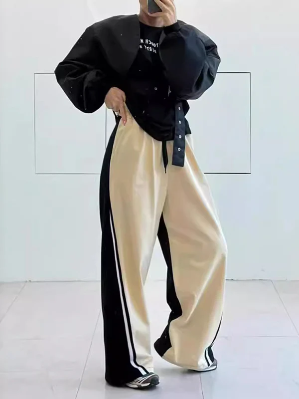 High Waisted Loose Drawstring Elasticity Split-Joint Pants Trousers - Image 2