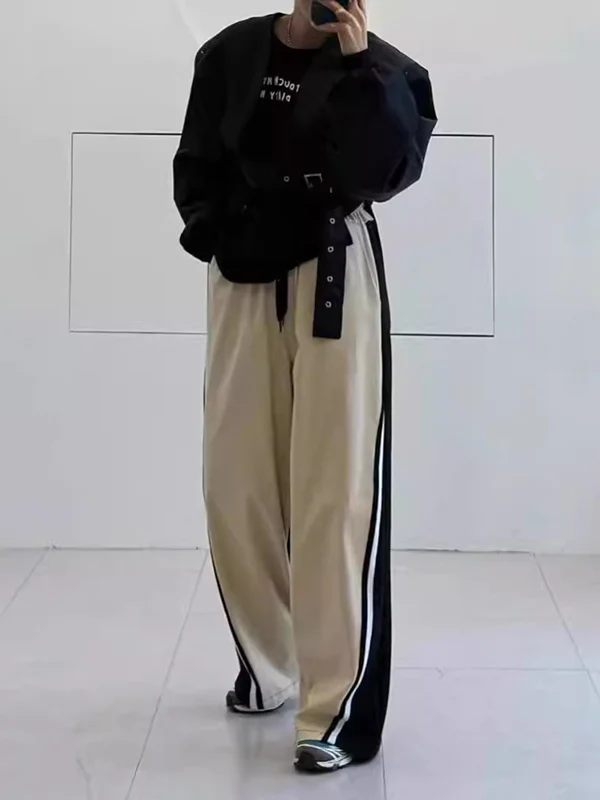 High Waisted Loose Drawstring Elasticity Split-Joint Pants Trousers - Image 3