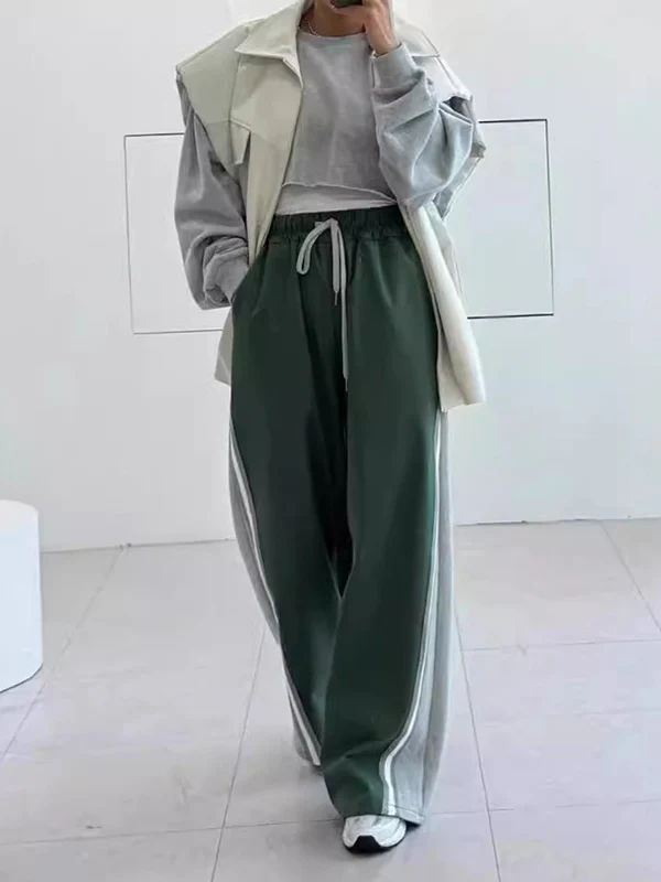 High Waisted Loose Drawstring Elasticity Split-Joint Pants Trousers - Image 4