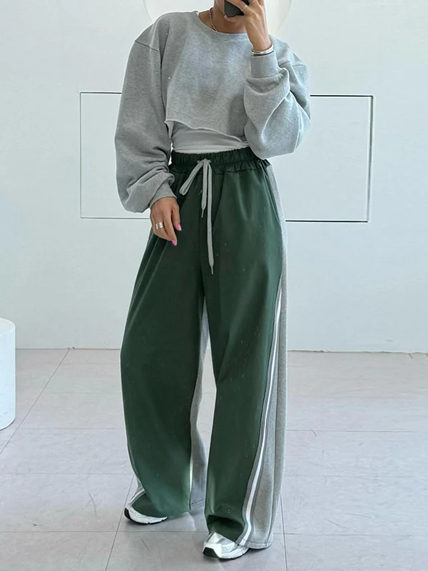 High Waisted Loose Drawstring Elasticity Split-Joint Pants Trousers - Image 5
