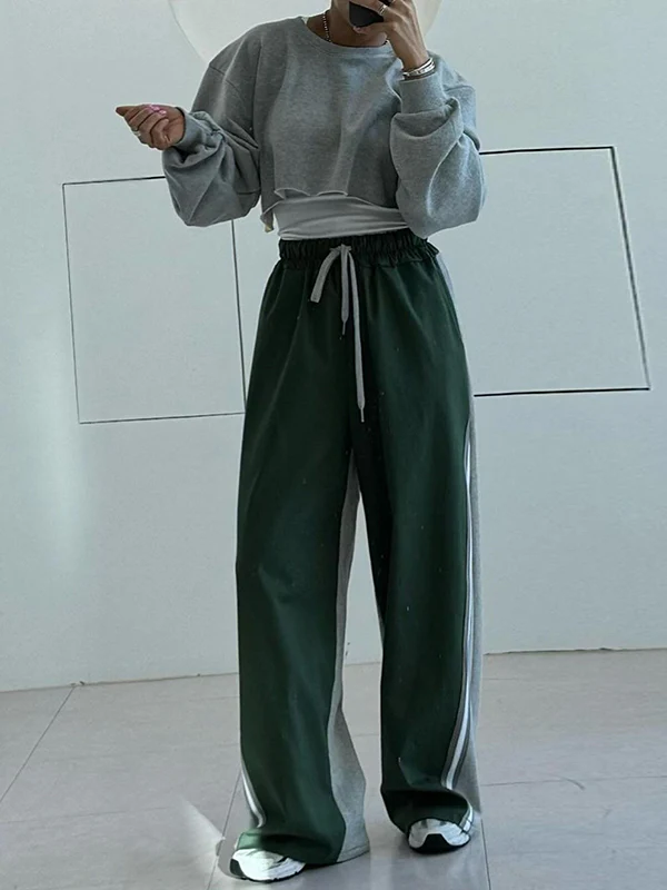High Waisted Loose Drawstring Elasticity Split-Joint Pants Trousers - Image 6