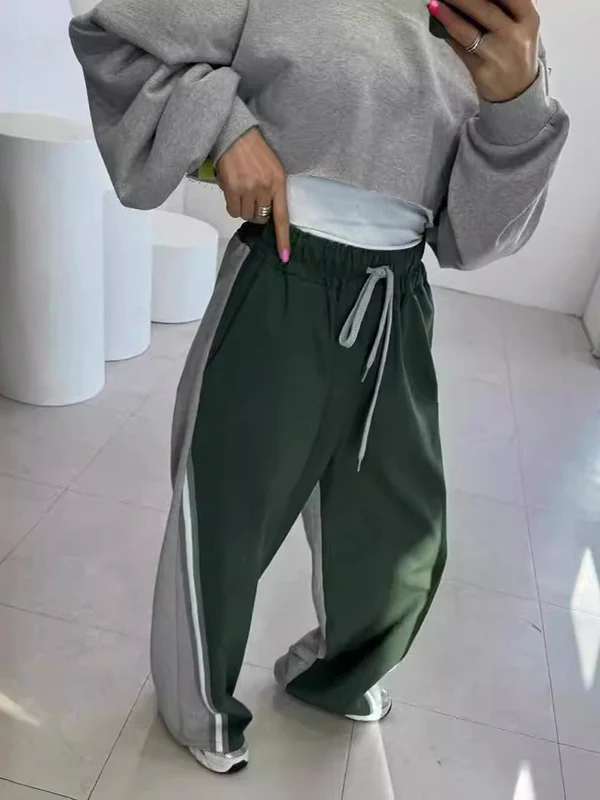 High Waisted Loose Drawstring Elasticity Split-Joint Pants Trousers - Image 7