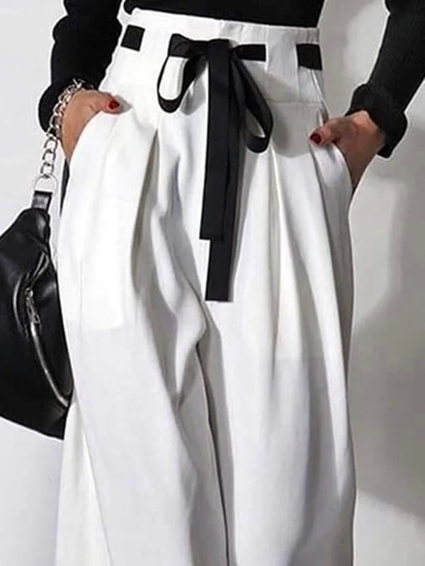 High Waisted Loose Drawstring Pleated Pants Trousers - Image 2