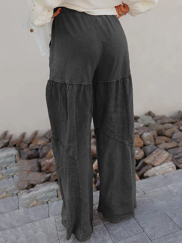 High Waisted Loose Drawstring Pleated Pockets Solid Color Split-Joint Pants Trousers - Image 7