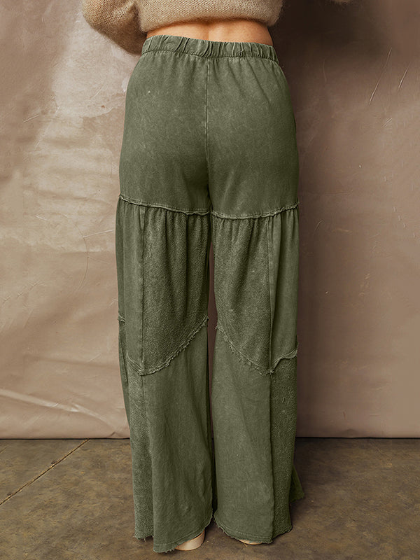 High Waisted Loose Drawstring Pleated Pockets Solid Color Split-Joint Pants Trousers - Image 9