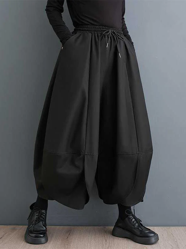High Waisted Loose Drawstring Pleated Solid Color Pants Trousers - Image 2