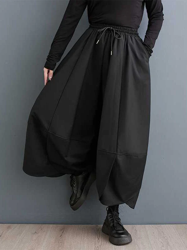 High Waisted Loose Drawstring Pleated Solid Color Pants Trousers - Image 3