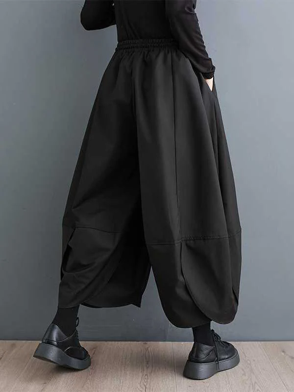 High Waisted Loose Drawstring Pleated Solid Color Pants Trousers - Image 4
