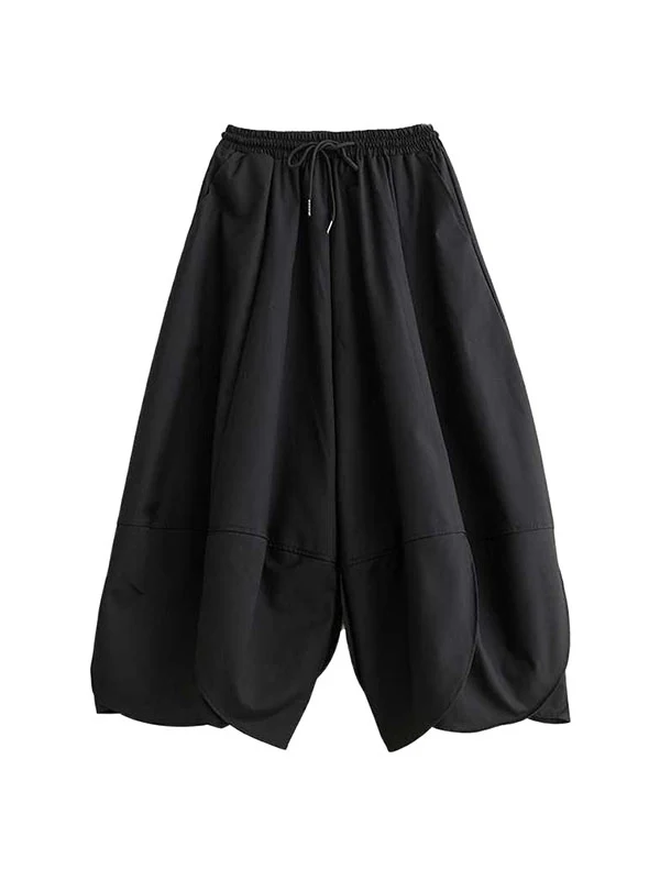 High Waisted Loose Drawstring Pleated Solid Color Pants Trousers - Image 7