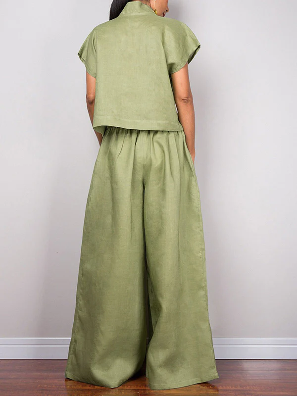 High Waisted Loose Drawstring Pleated Solid Color Split-Joint Pants Trousers - Image 4