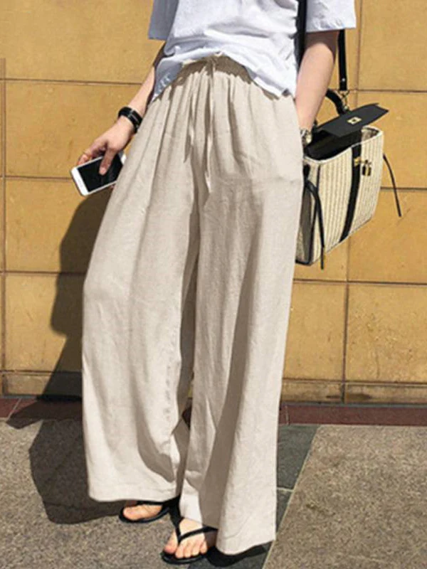 High Waisted Loose Drawstring Pockets Solid Color Pants Trousers - Image 6