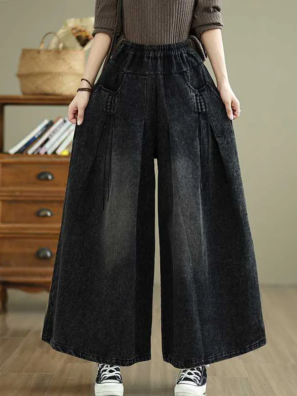 High Waisted Loose Elasticity Pleated Pockets Jean Pants Bottoms - Image 3