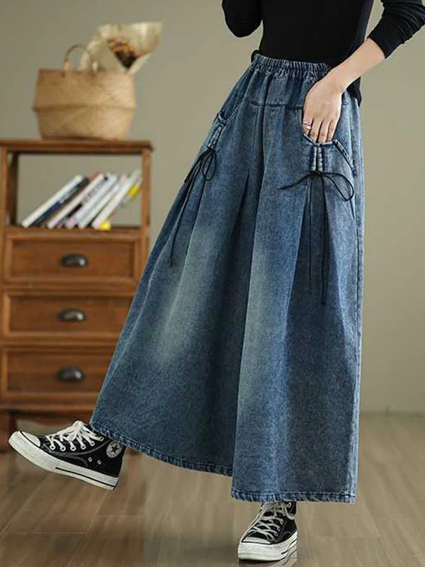 High Waisted Loose Elasticity Pleated Pockets Jean Pants Bottoms - Image 7