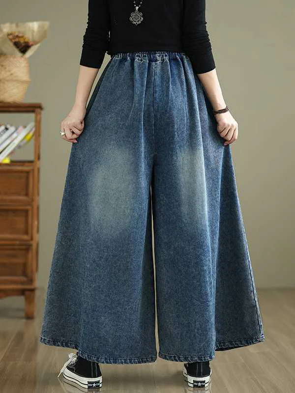 High Waisted Loose Elasticity Pleated Pockets Jean Pants Bottoms - Image 9