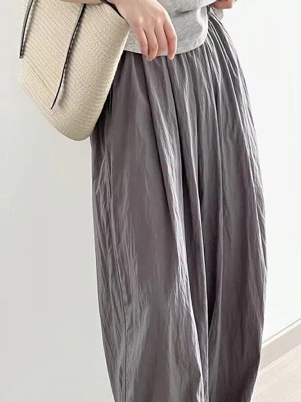 High Waisted Loose Elasticity Pleated Pockets Solid Color Pants Trousers - Image 13