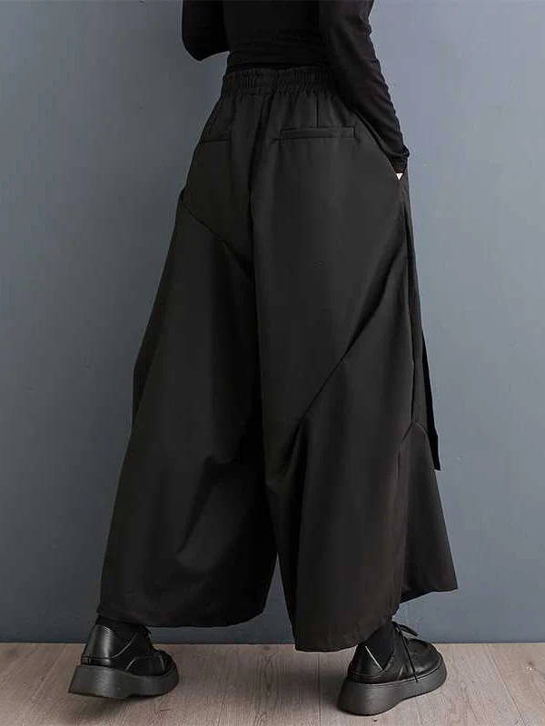 High Waisted Loose Elasticity Pleated Pockets Solid Color Pants Trousers - Image 3