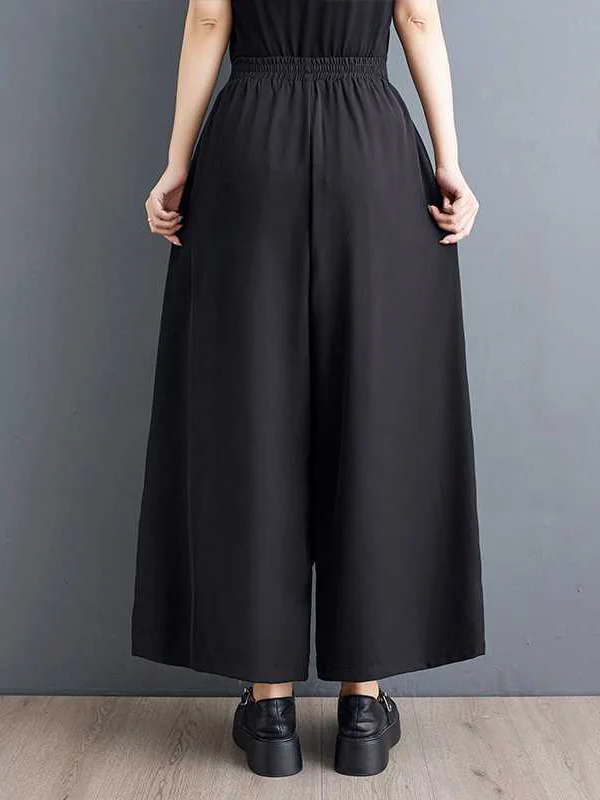 High Waisted Loose Elasticity Pleated Pockets Split-Joint Zipper Culotte Pants - Image 10