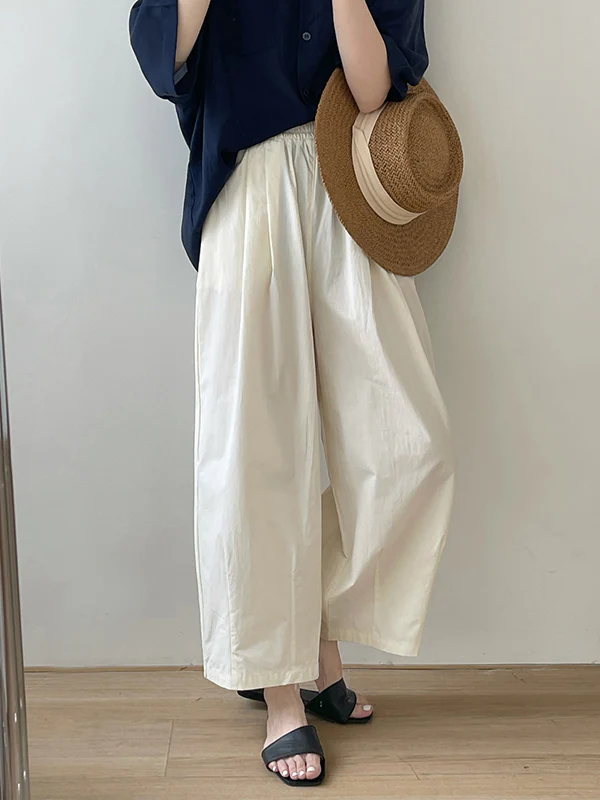 High Waisted Loose Elasticity Pleated Solid Color Split-Joint Pants Trousers - Image 13
