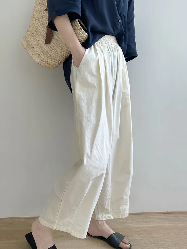 High Waisted Loose Elasticity Pleated Solid Color Split-Joint Pants Trousers - Image 14