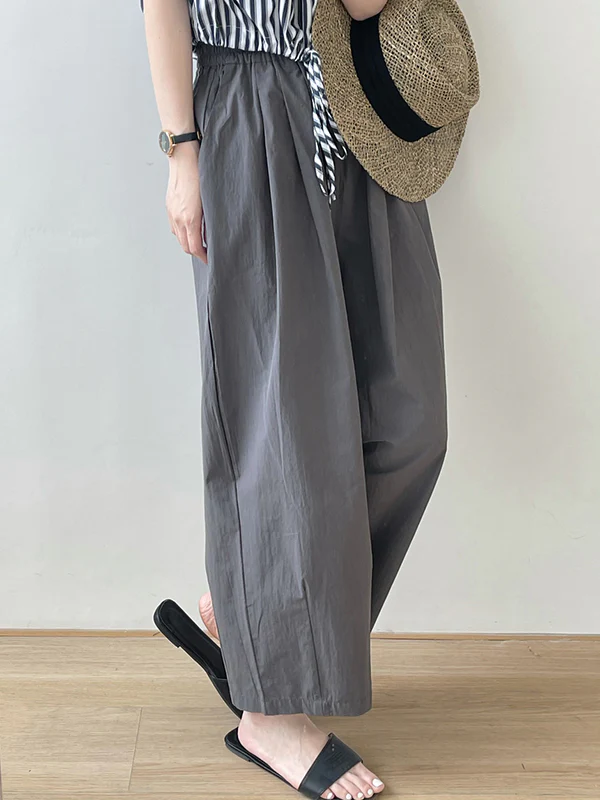 High Waisted Loose Elasticity Pleated Solid Color Split-Joint Pants Trousers - Image 15