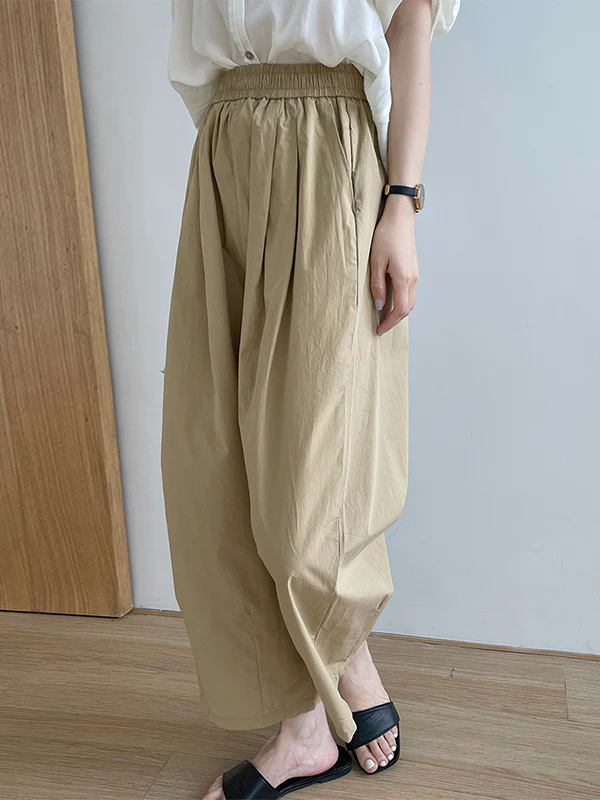 High Waisted Loose Elasticity Pleated Solid Color Split-Joint Pants Trousers - Image 18