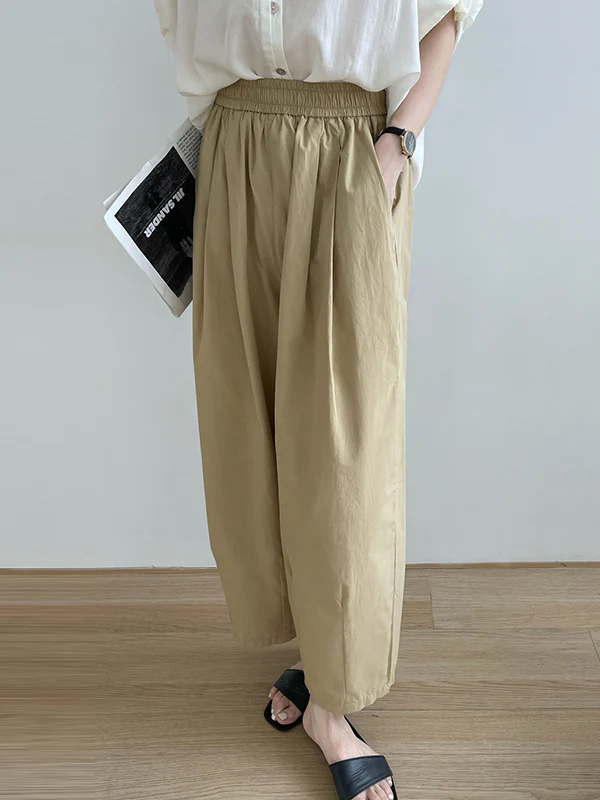 High Waisted Loose Elasticity Pleated Solid Color Split-Joint Pants Trousers - Image 19
