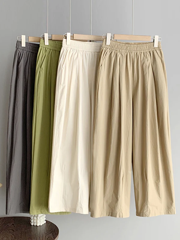 High Waisted Loose Elasticity Pleated Solid Color Split-Joint Pants Trousers - Image 22