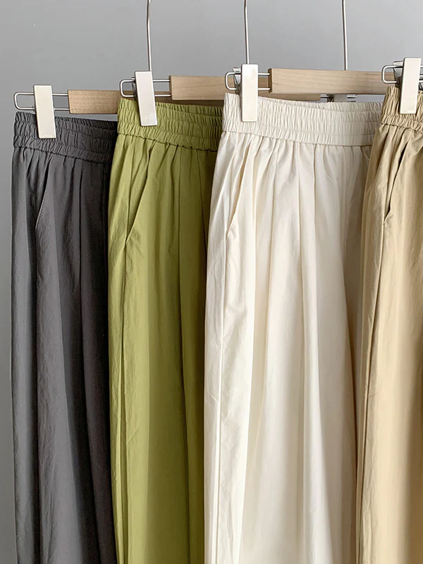 High Waisted Loose Elasticity Pleated Solid Color Split-Joint Pants Trousers - Image 23
