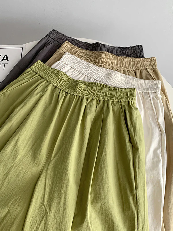 High Waisted Loose Elasticity Pleated Solid Color Split-Joint Pants Trousers - Image 24