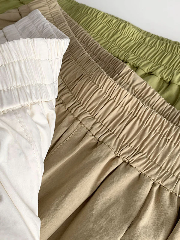 High Waisted Loose Elasticity Pleated Solid Color Split-Joint Pants Trousers - Image 25