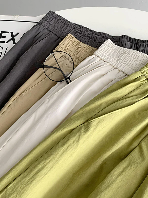 High Waisted Loose Elasticity Pleated Solid Color Split-Joint Pants Trousers - Image 26