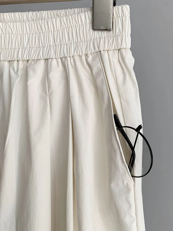 High Waisted Loose Elasticity Pleated Solid Color Split-Joint Pants Trousers - Image 27