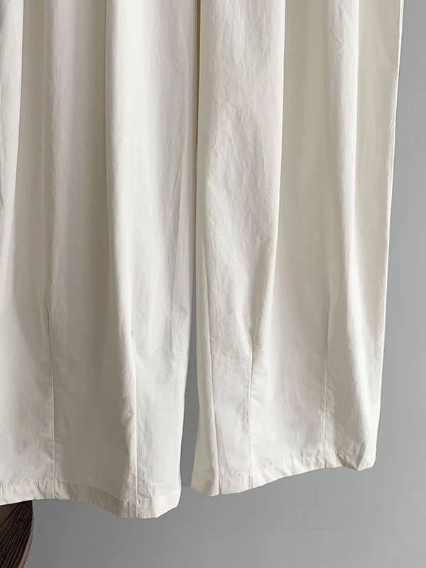 High Waisted Loose Elasticity Pleated Solid Color Split-Joint Pants Trousers - Image 29