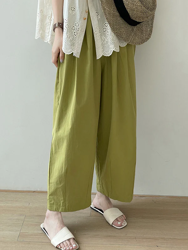 High Waisted Loose Elasticity Pleated Solid Color Split-Joint Pants Trousers - Image 3