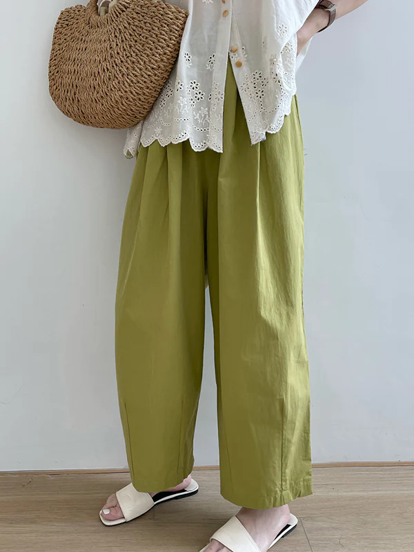 High Waisted Loose Elasticity Pleated Solid Color Split-Joint Pants Trousers - Image 4
