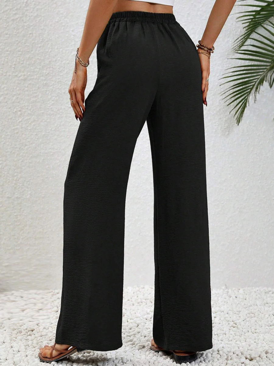 High Waisted Loose Elasticity Pleated Solid Color Tied Waist Pants Trousers - Image 25