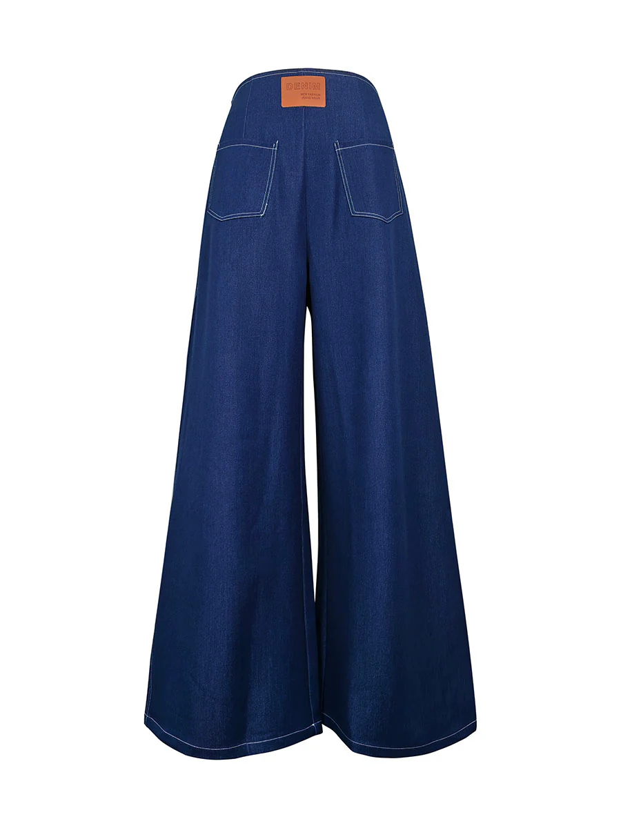 High Waisted Loose Elasticity Pockets Solid Color Zipper Jean Pants Bottoms - Image 10