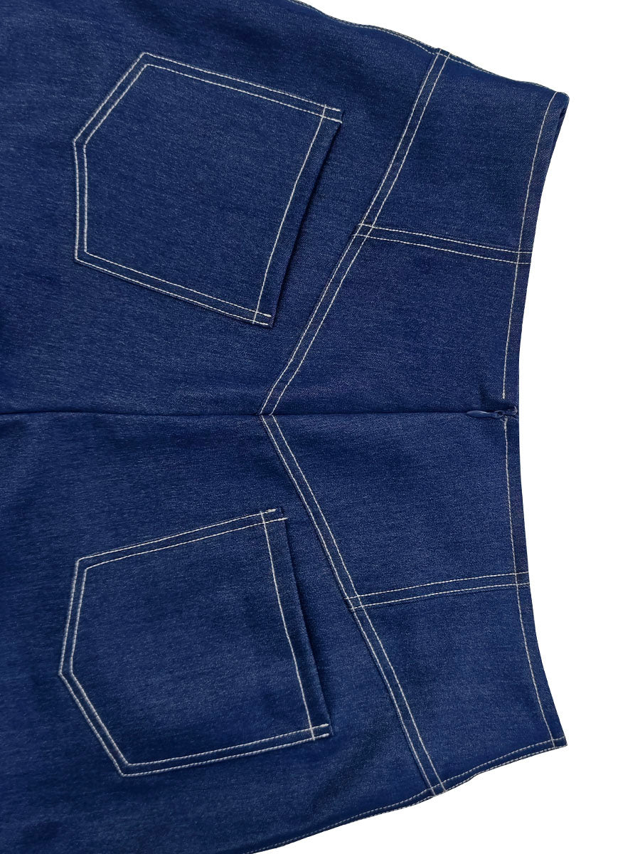 High Waisted Loose Elasticity Pockets Solid Color Zipper Jean Pants Bottoms - Image 12