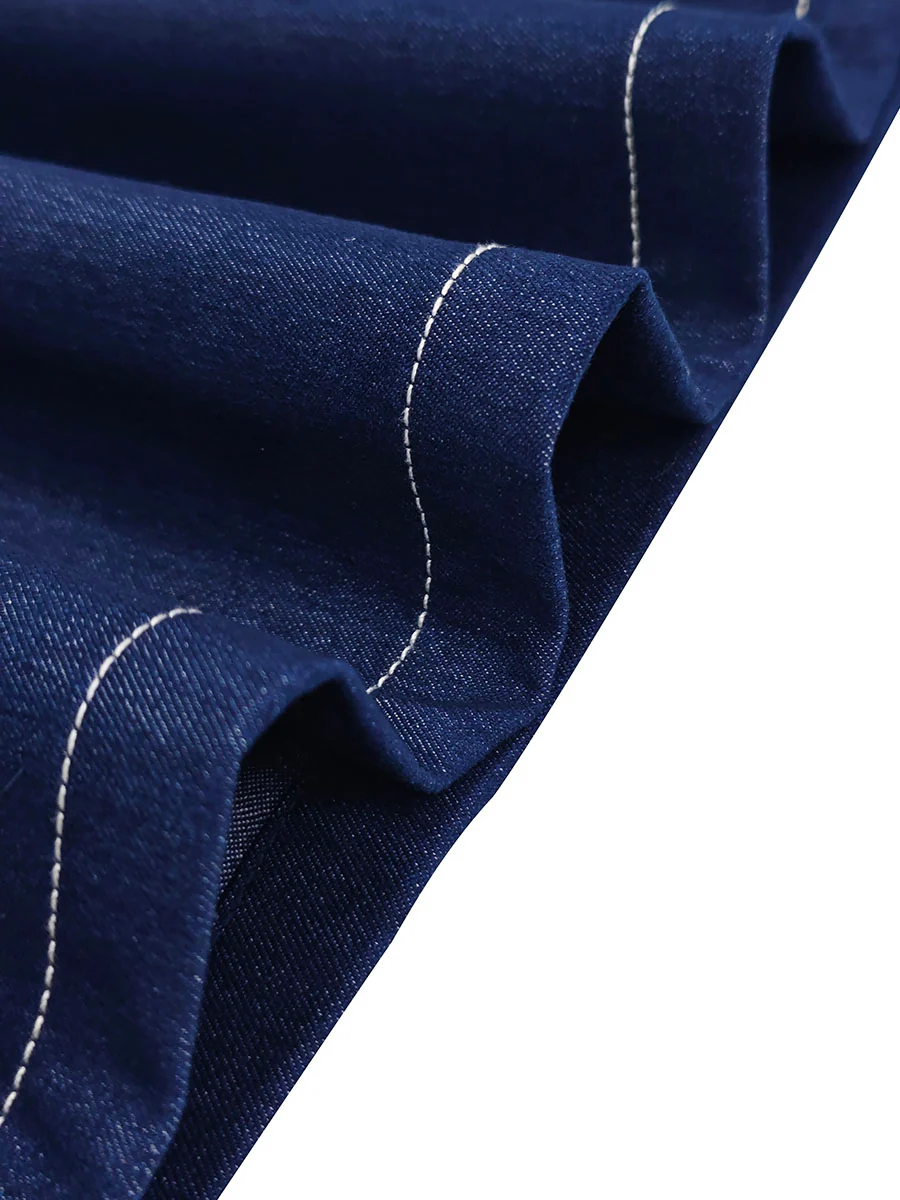 High Waisted Loose Elasticity Pockets Solid Color Zipper Jean Pants Bottoms - Image 14